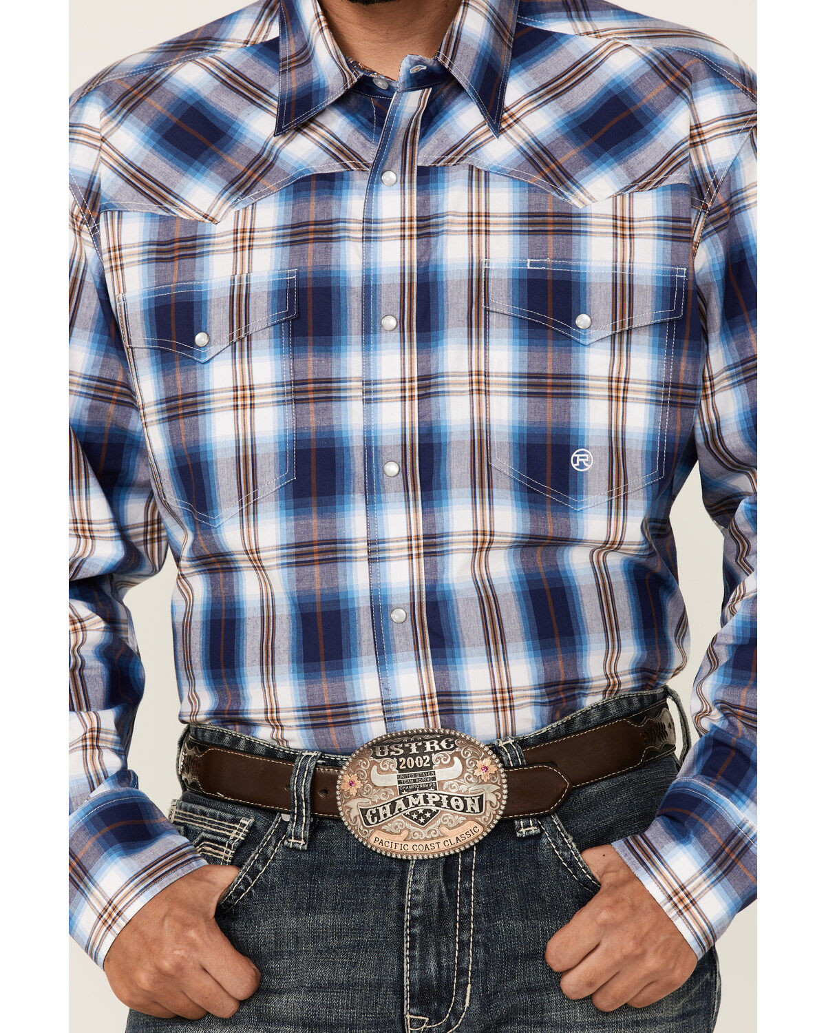 Roper Men's Royal Blue Large Plaid Long Sleeve Pearl Snap Western Shirt