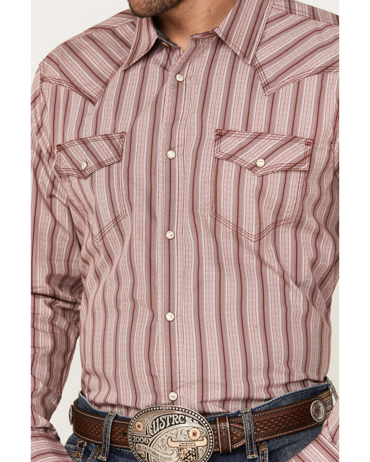 Moonshine Spirit Men's Red Canyon Striped Long Sleeve Pearl Snap Western Shirt
