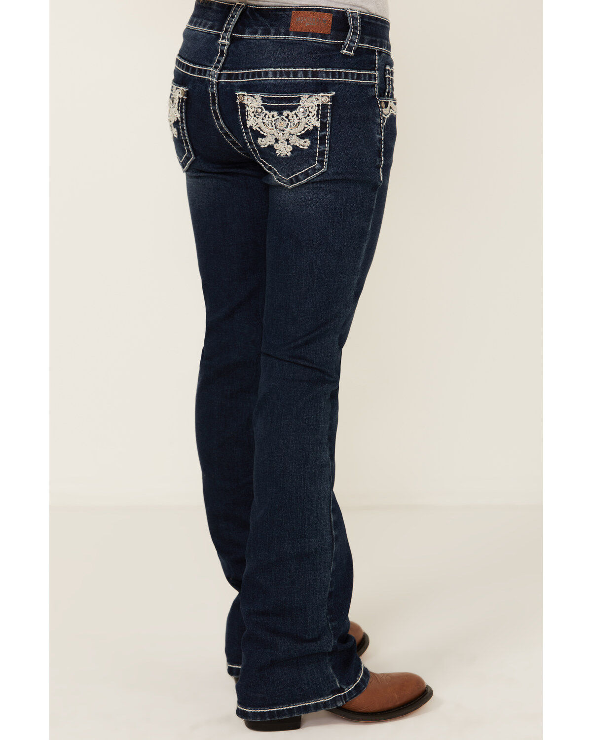 Shyanne Girls' Dark Wash Lace Pockets Bootcut Stretch Denim Jeans