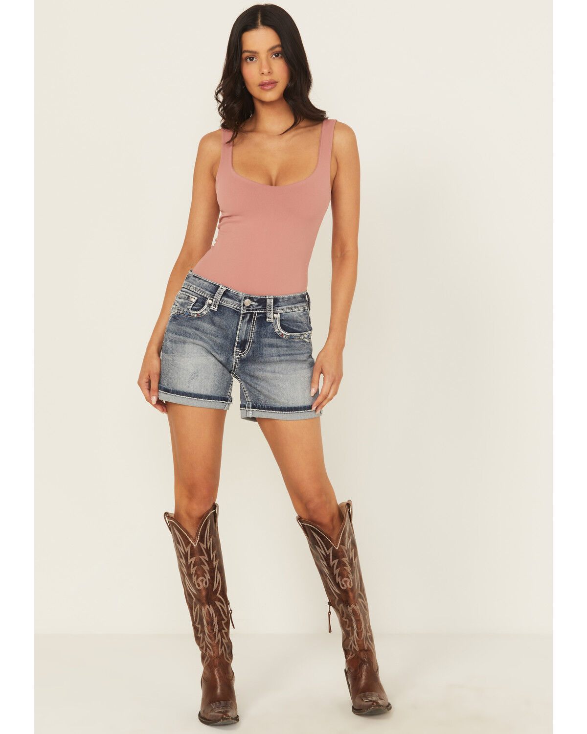 Grace In LA Women's Light Wash Mid Rise Americana Stretch Denim Jeans