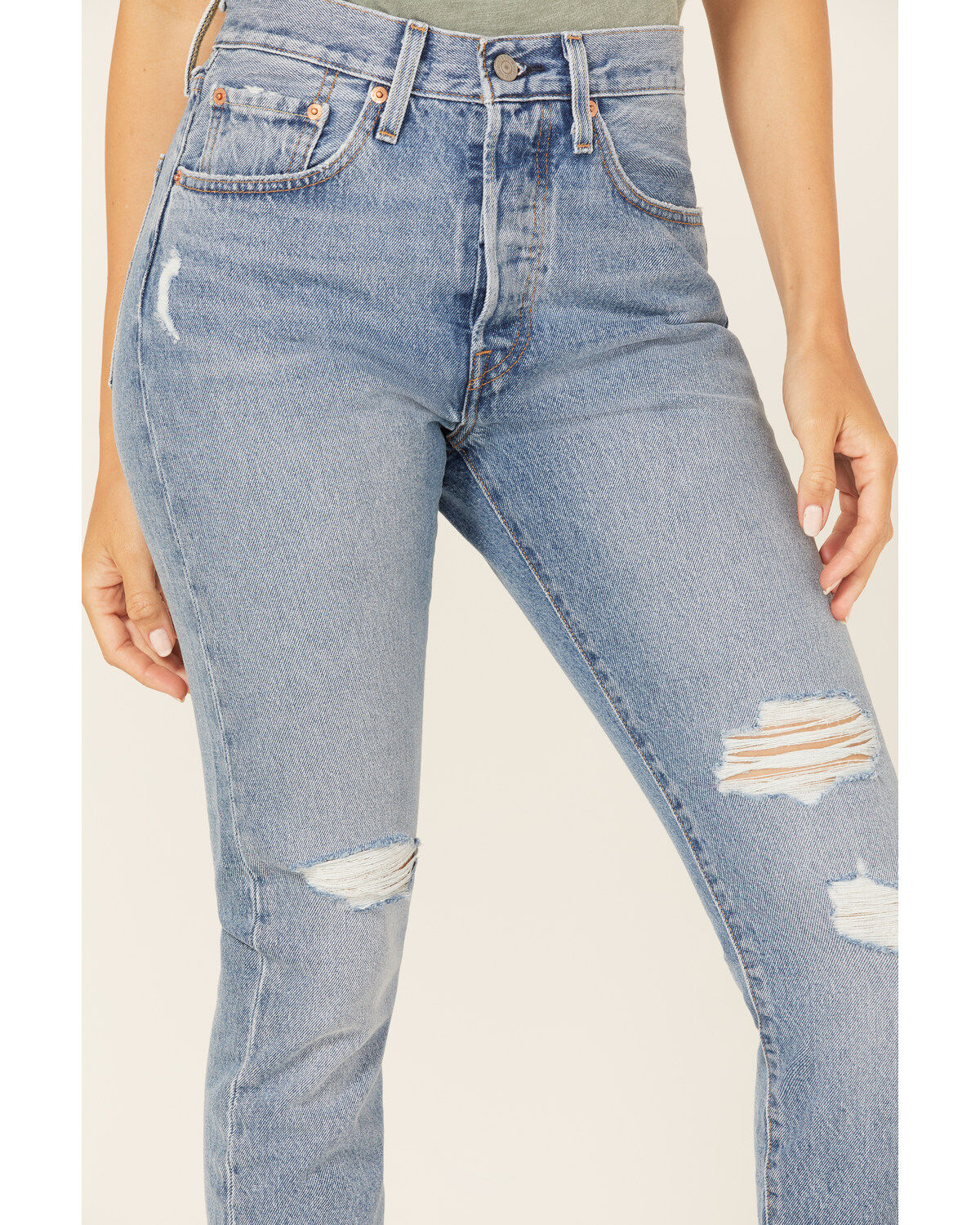 Levi's Women's 501 Medium Wash Mid Rise Distressed Skinny Jeans