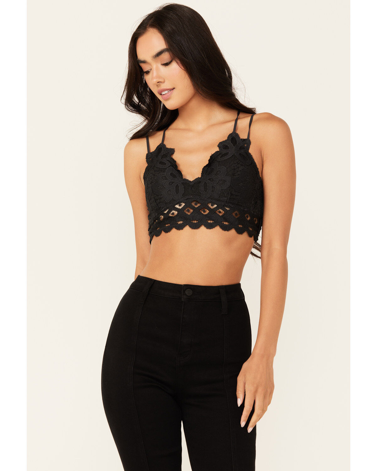 Wishlist Women's Strappy Lace Applique Scallop Lace Bralette