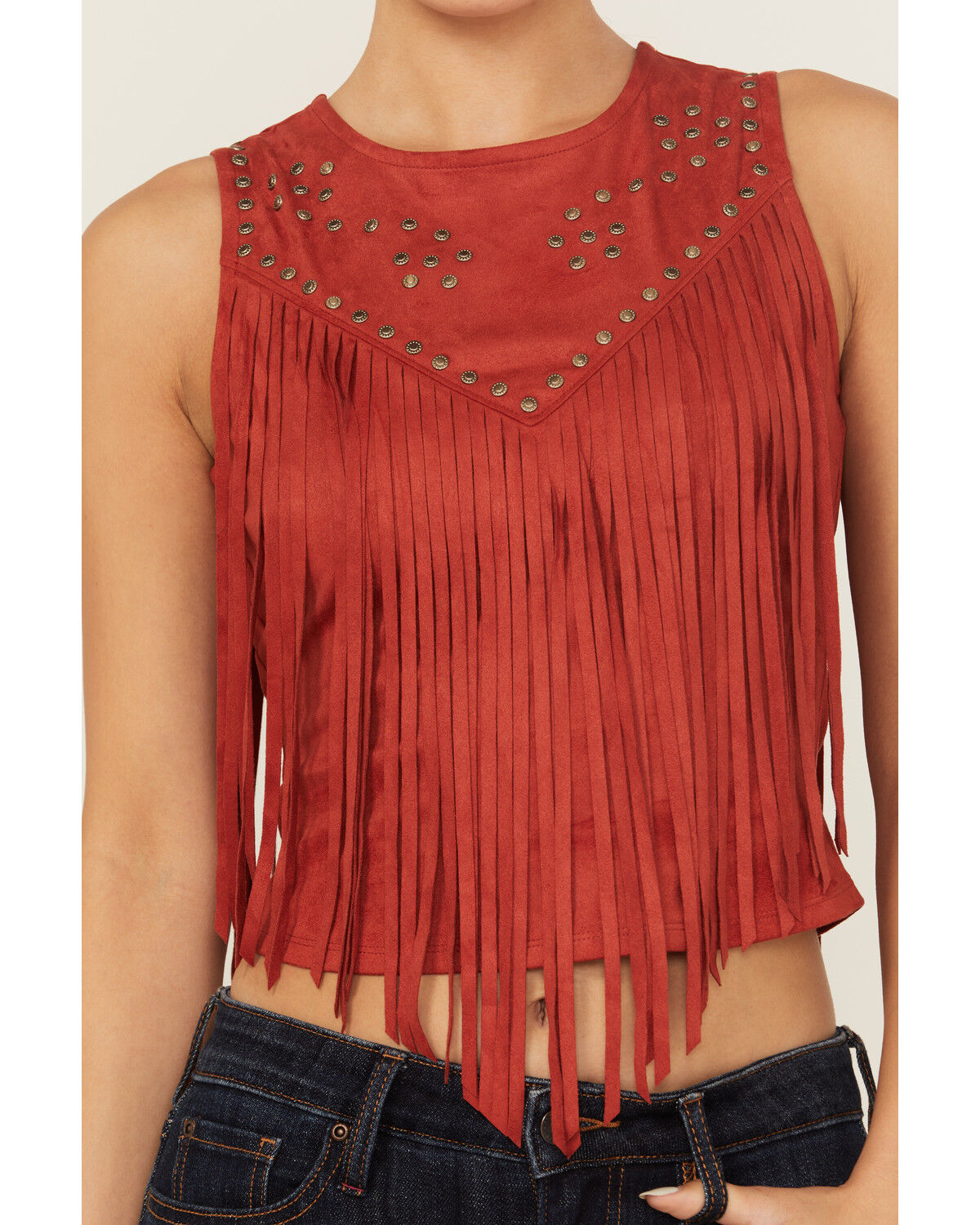 Idyllwind Women's Studded Fringe Faux Suede Sleeveless Shirt