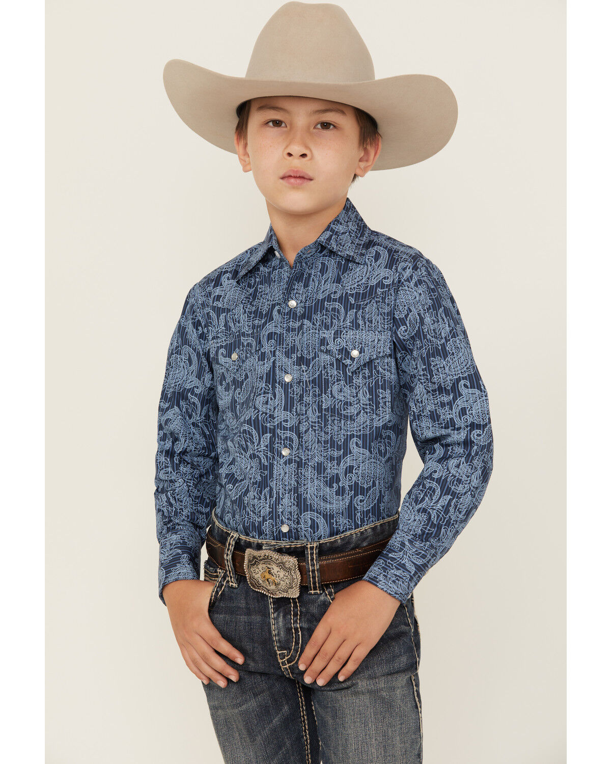 Ely Walker Boys' Paisley Print Long Sleeve Pearl Snap Western Shirt