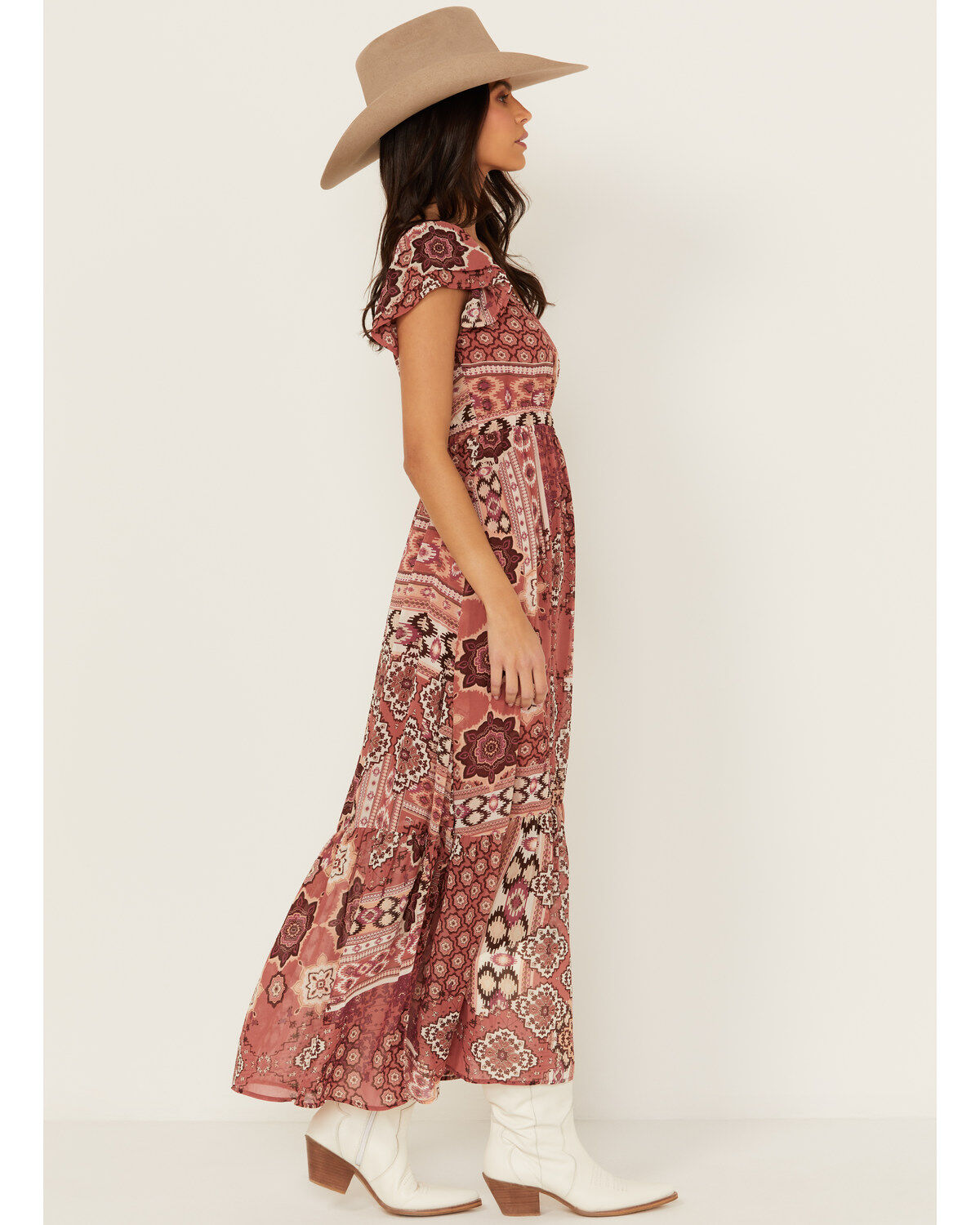 Shyanne Women's Printed Chiffon Short Sleeve Maxi Dress