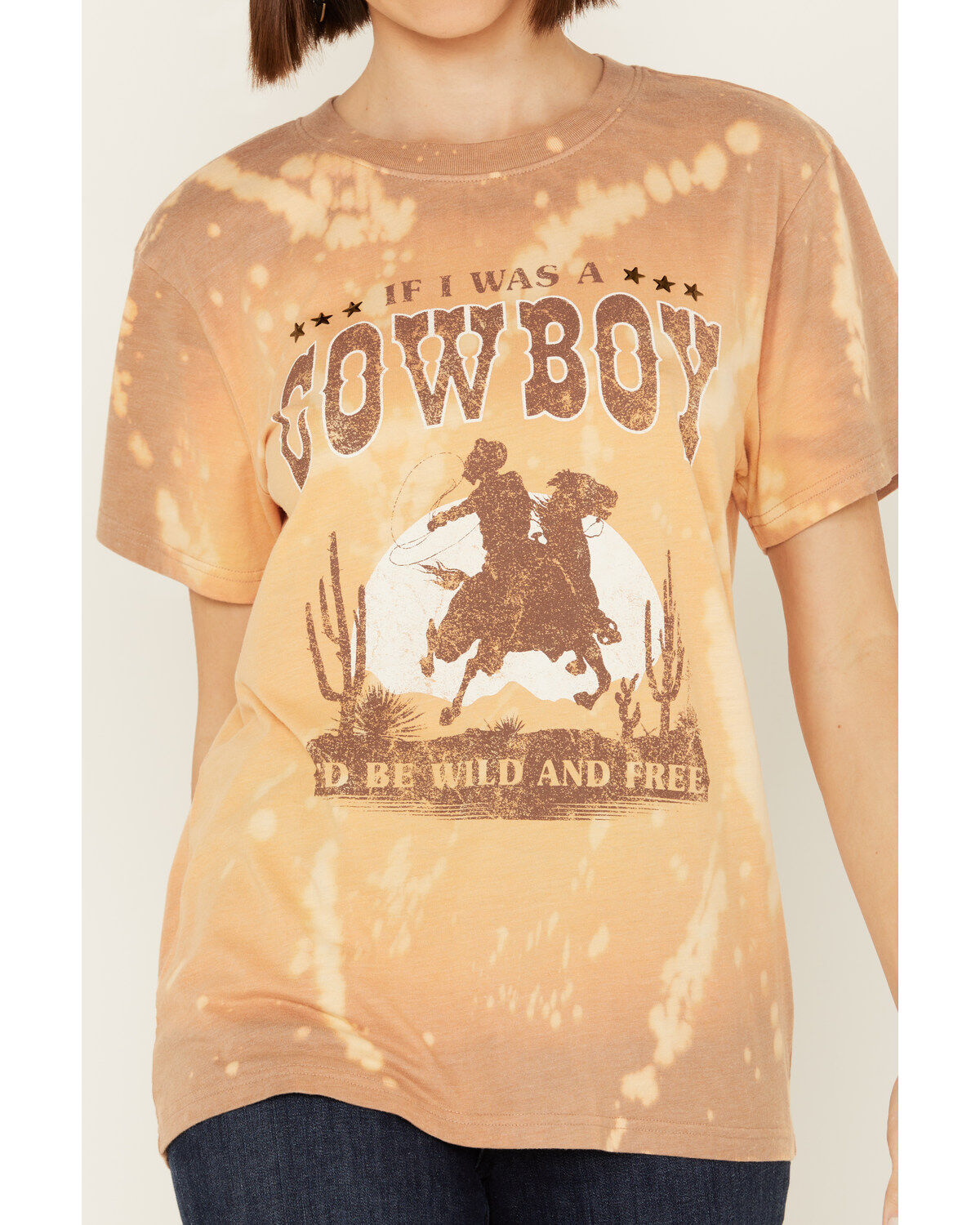 Youth in Revolt Women's Bleachwash Studded Cowboy Short Sleeve Graphic Tee