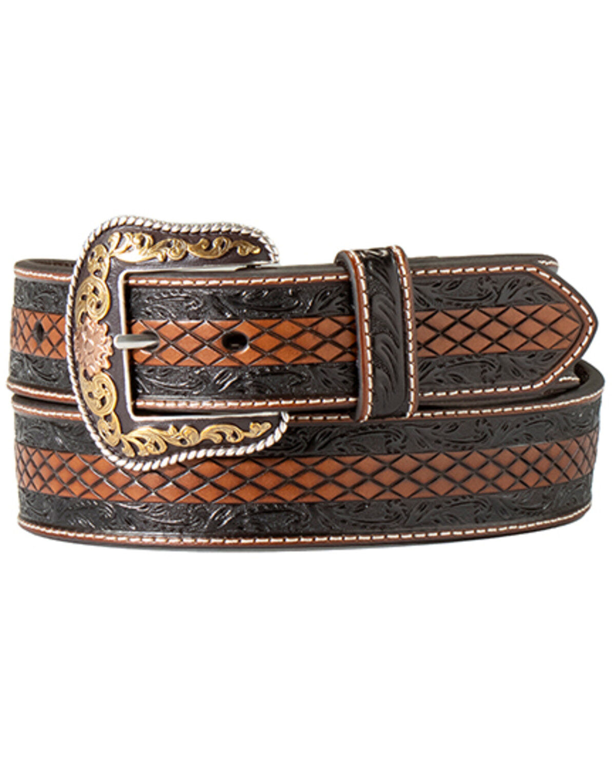 M & F Western Men's Diamond Embossed Leather Belt