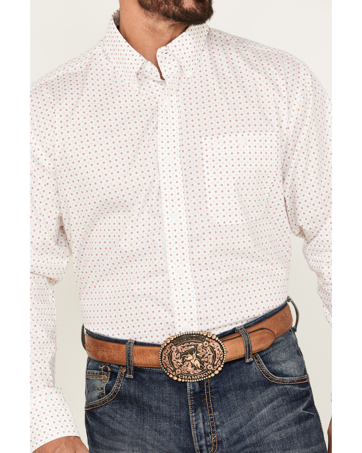 George Strait by Wrangler Men's Geo Print Long Sleeve Button-Down Shirt