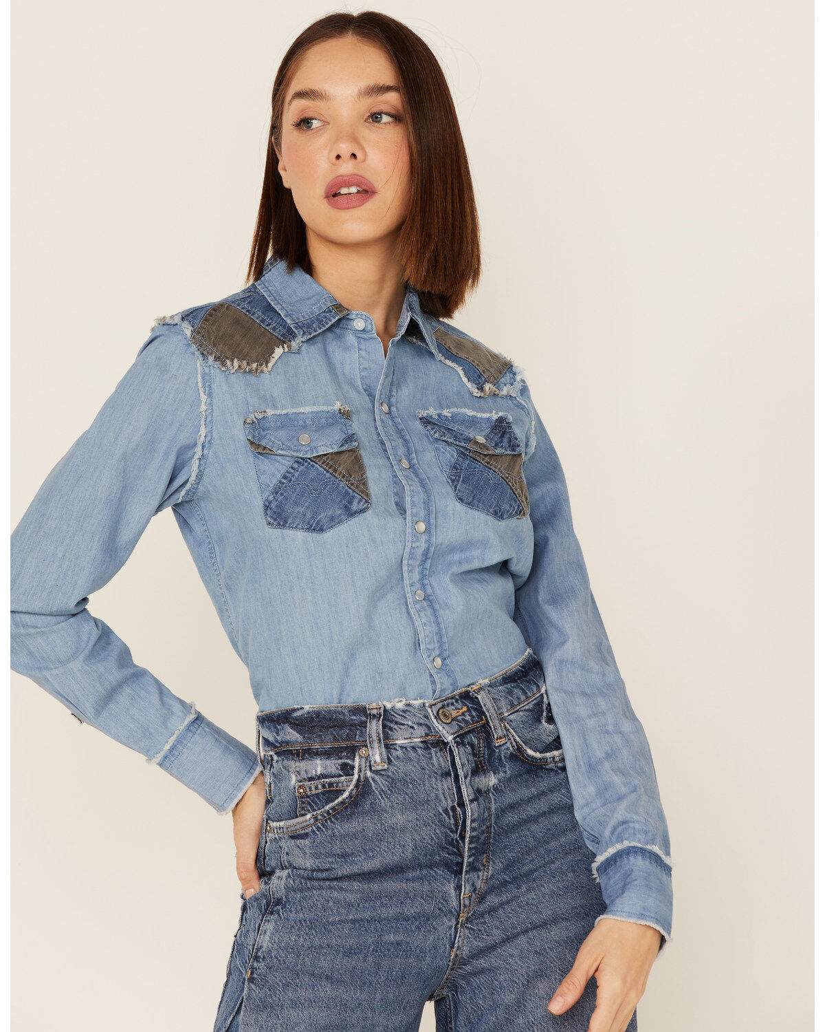 Kimes Ranch Women's KC Patched Denim Western Shirt
