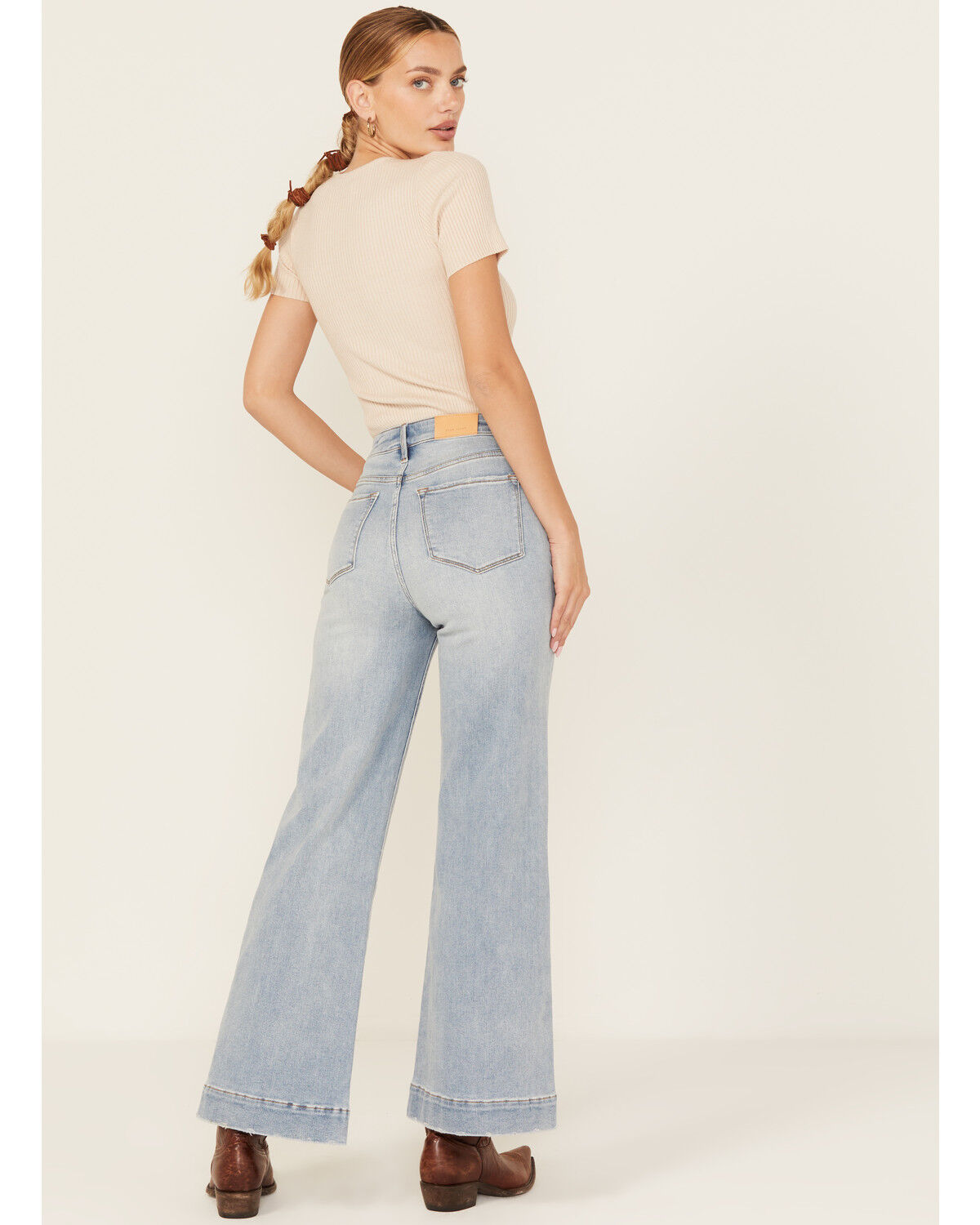 Dear John Women's Fiona Light Wash High Rise Wide Leg Stretch Denim Jeans