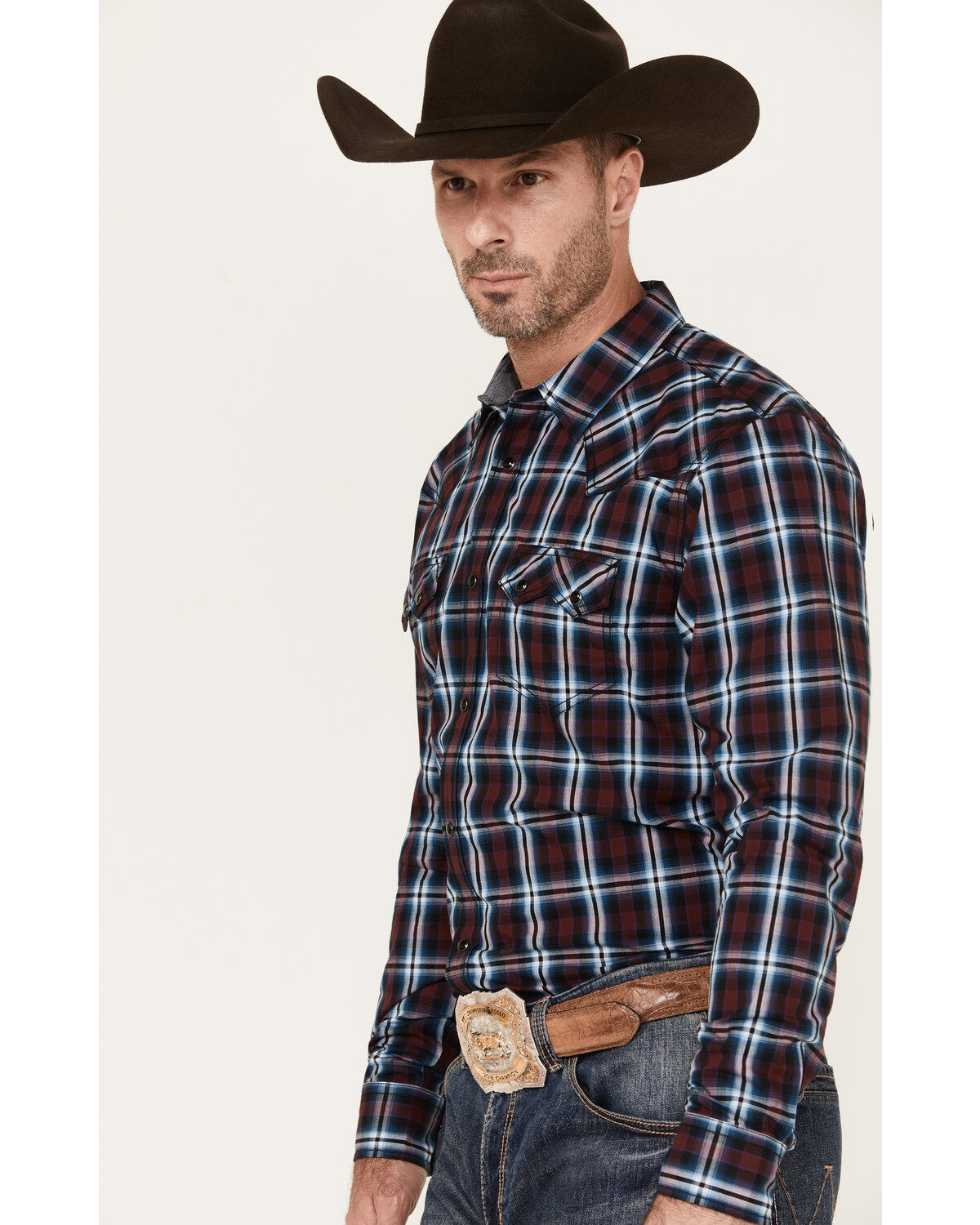 Cody James Men's Poker Night Plaid Print Long Sleeve Snap Western Shirt