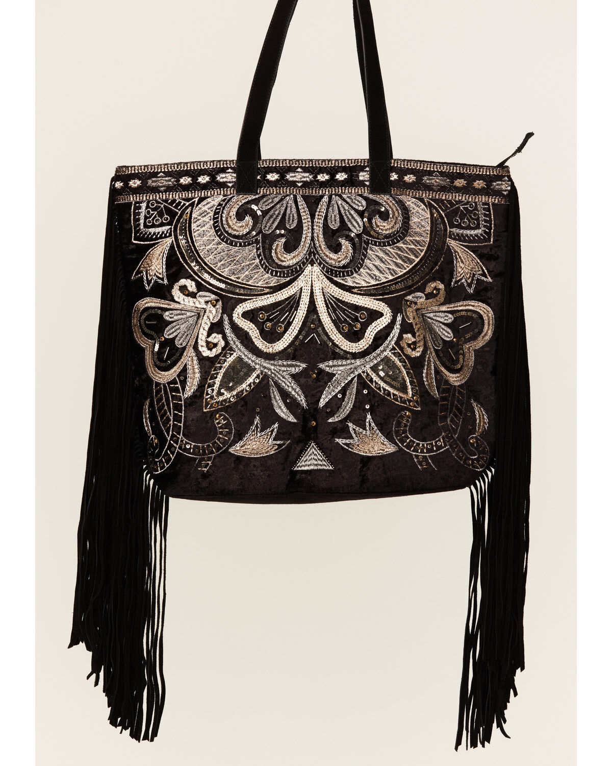 Shyanne Women's Velvet Embroidered Beaded & Fringe Tote