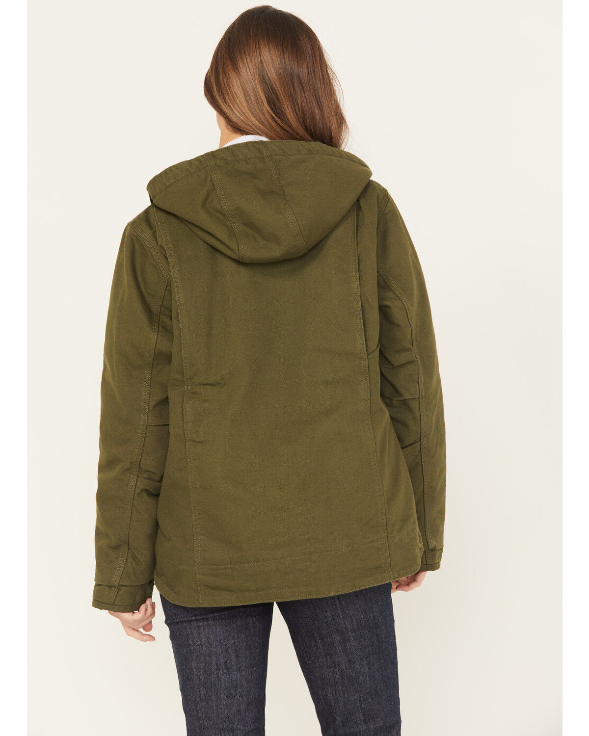 Carhartt Women's Heather Basil Washed Duck Sherpa-Lined Zip-Front Hooded Work Jacket