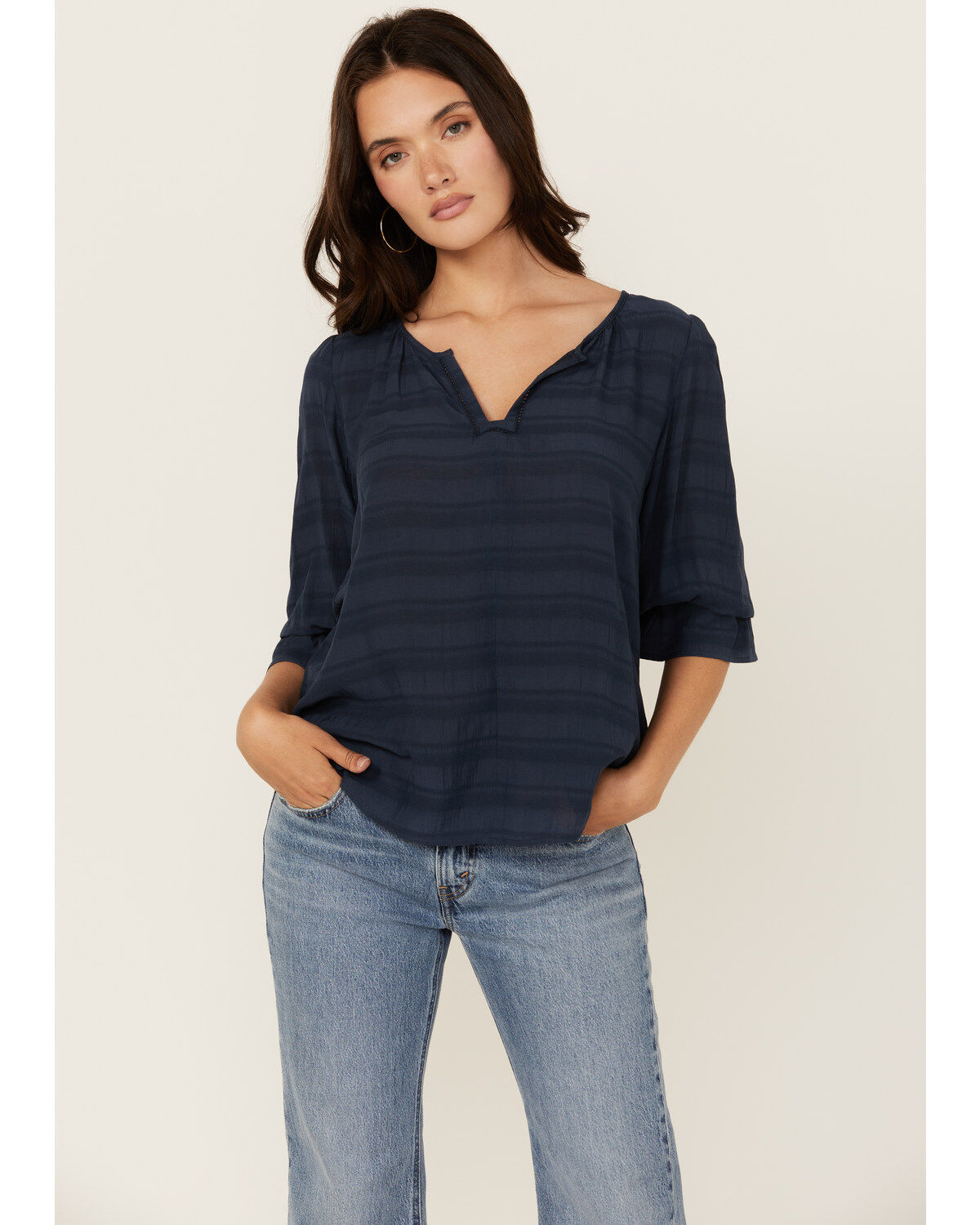 Shyanne Women's Cross Hatch Long Sleeve Peasant Blouse
