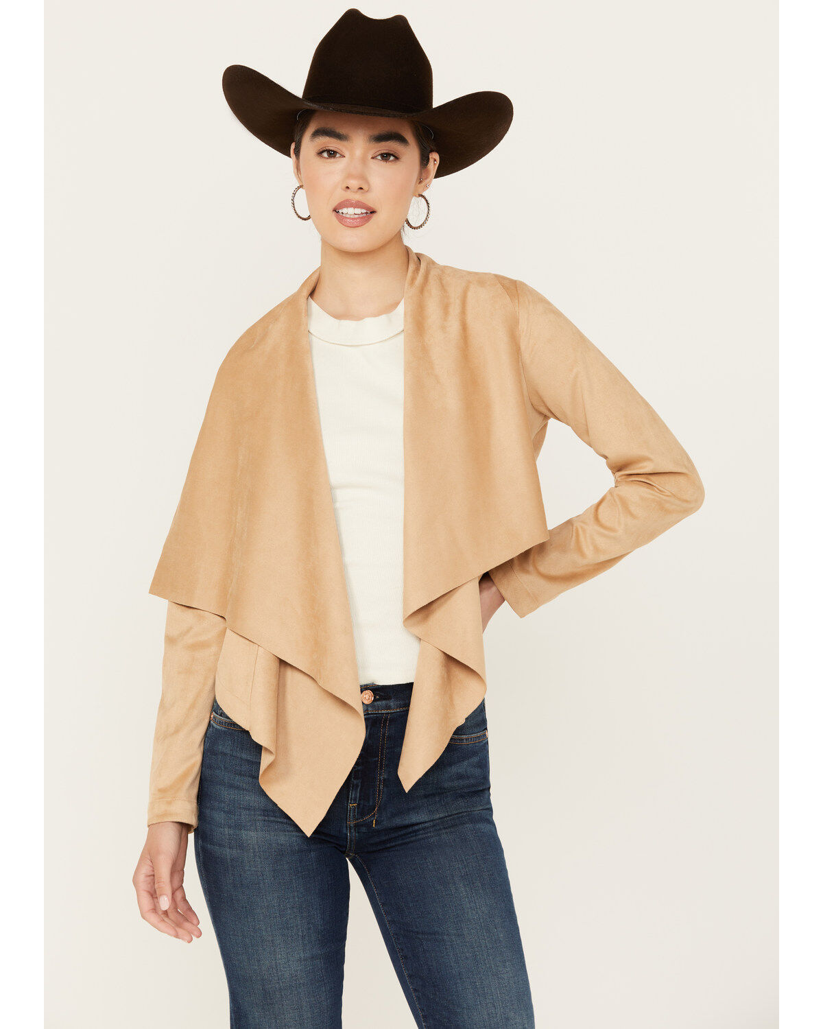Shyanne Women's Faux Suede Cascade Collar Moto Jacket