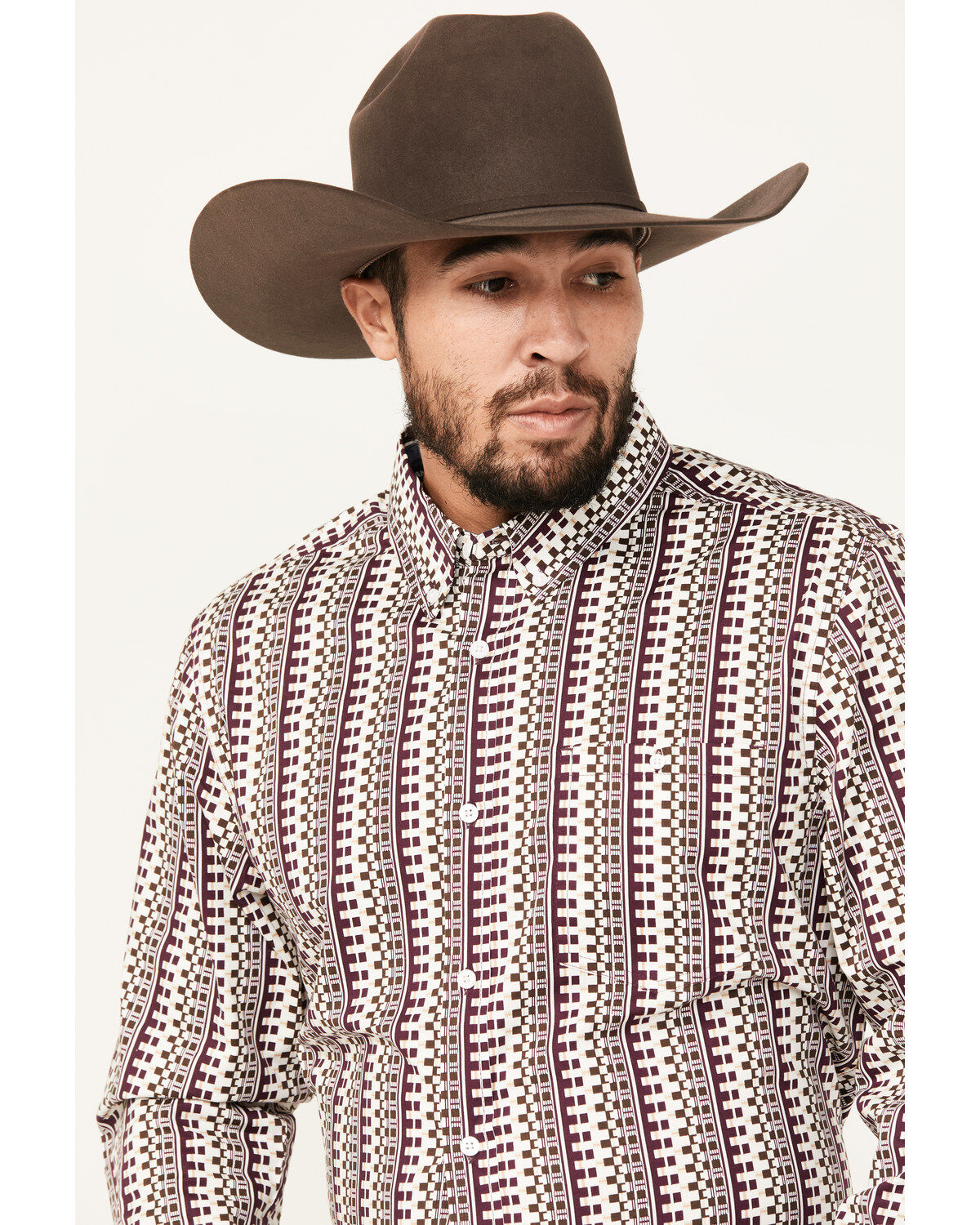 RANK 45® Men's Railroad Geo Print Long Sleeve Button-Down Western Shirt