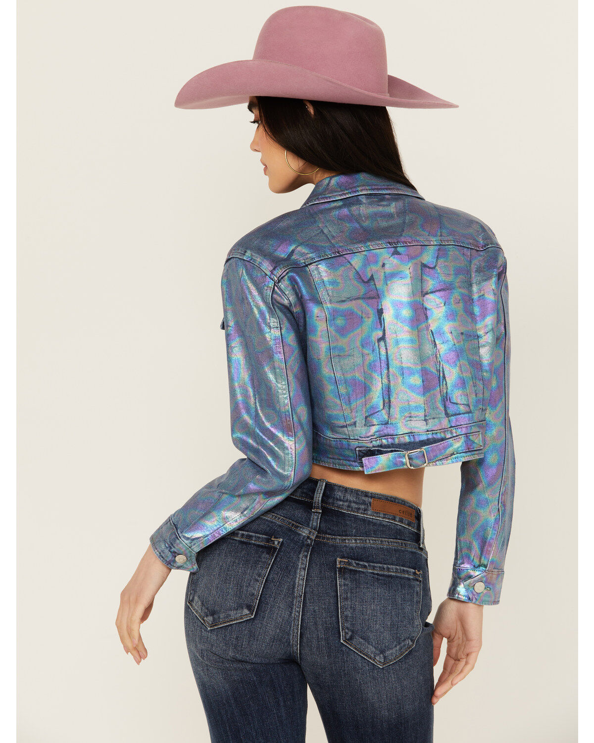 Vibrant Denim Women's Holographic Cropped Denim Jacket