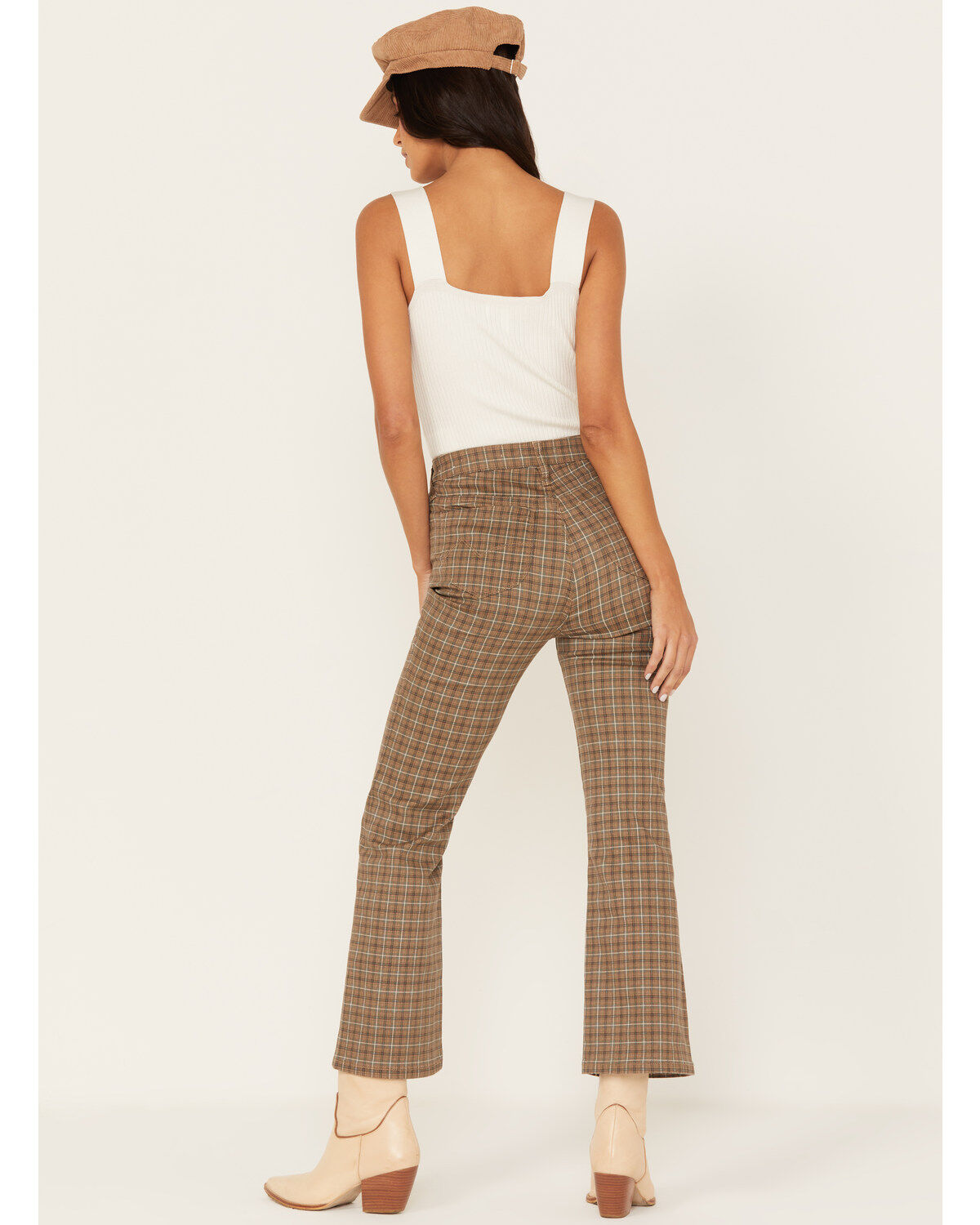 Cleo + Wolf Women's High Rise Plaid Print Flare Jeans