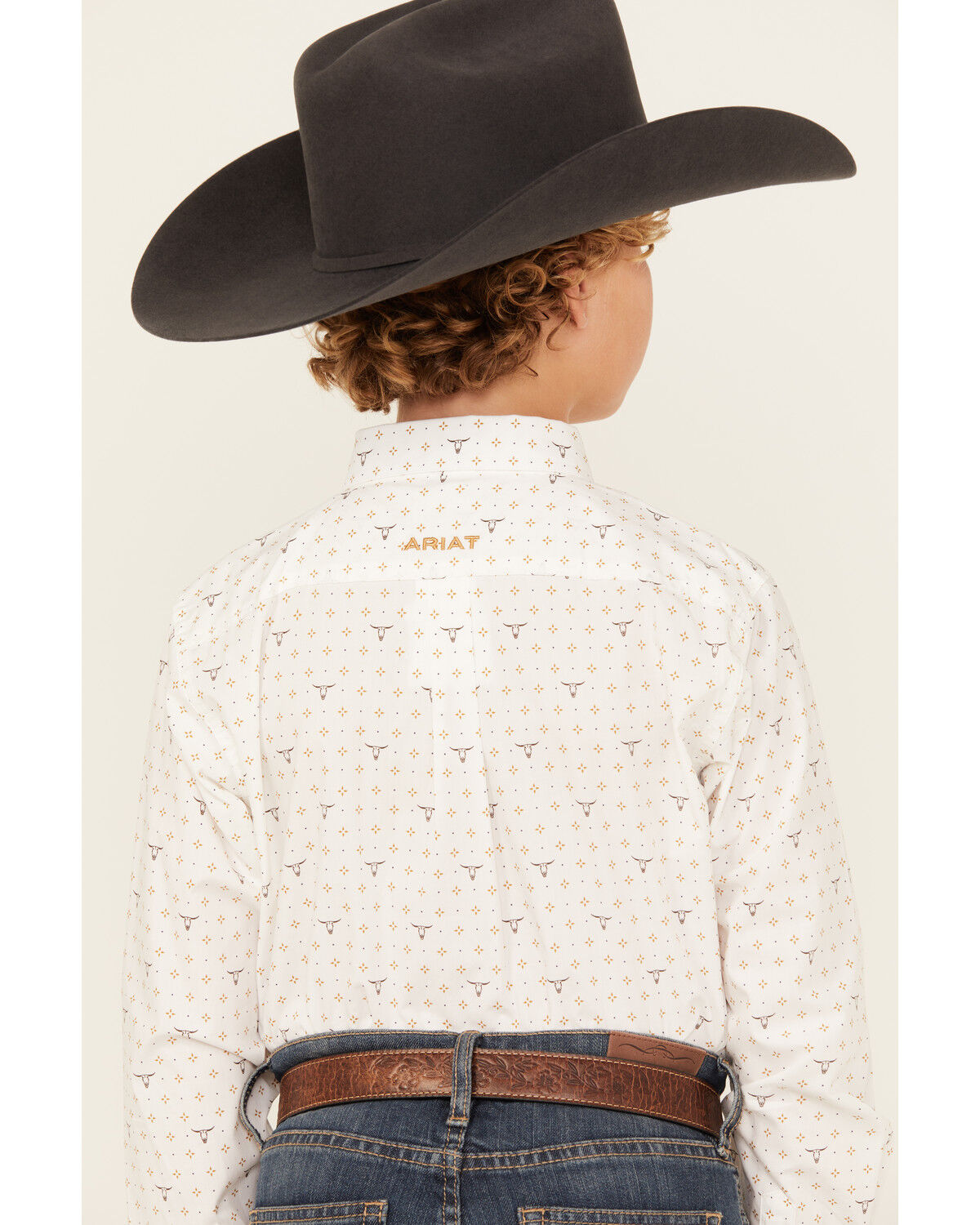 Ariat Boys' Steer Print Long Sleeve Button-Down Western Shirt