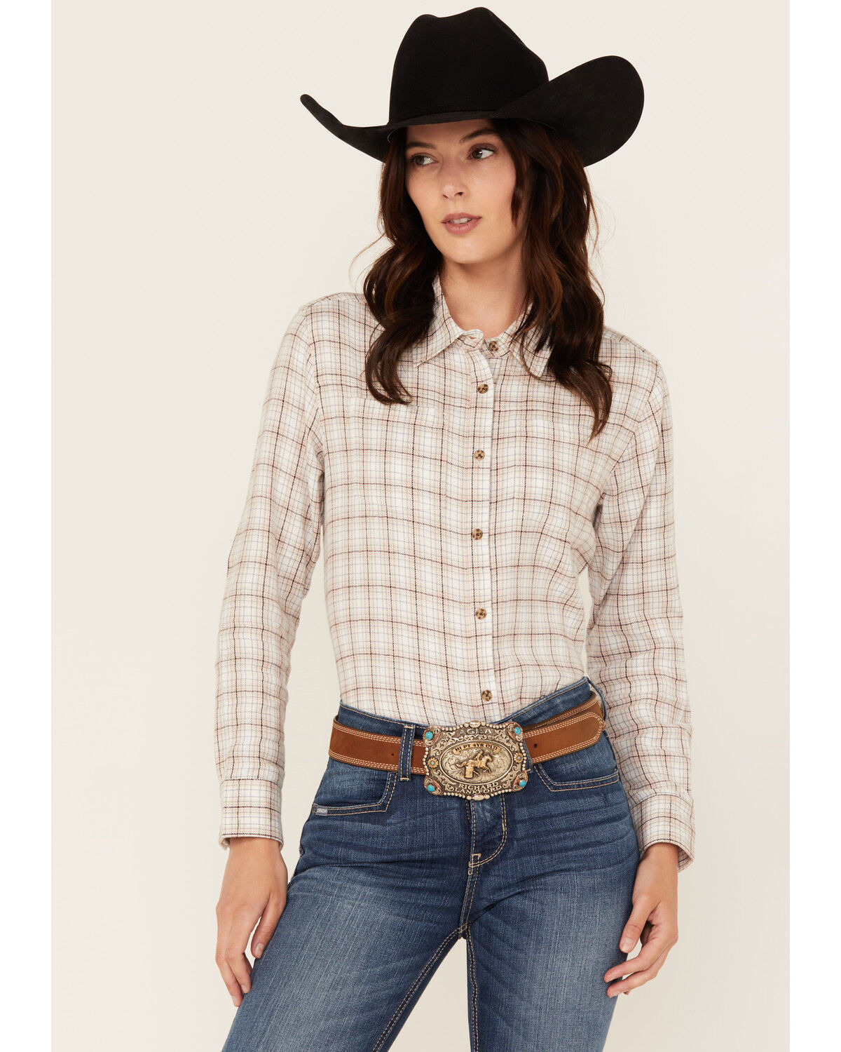 Shyanne Women's Plaid Print Long Sleeve Button-Down Western Shirt