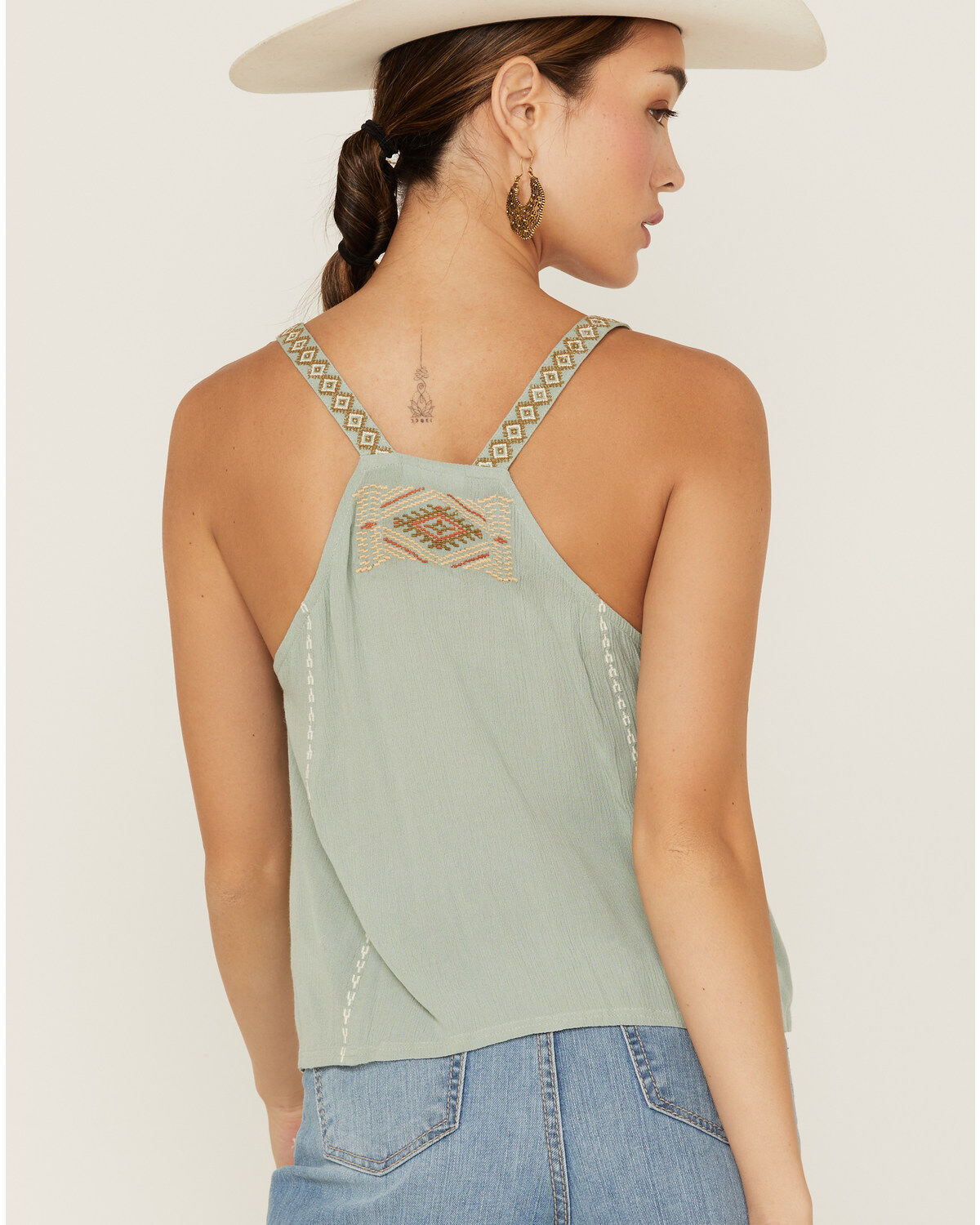 Shyanne Women's Southwestern Embroidered V-Neck Slate Cami