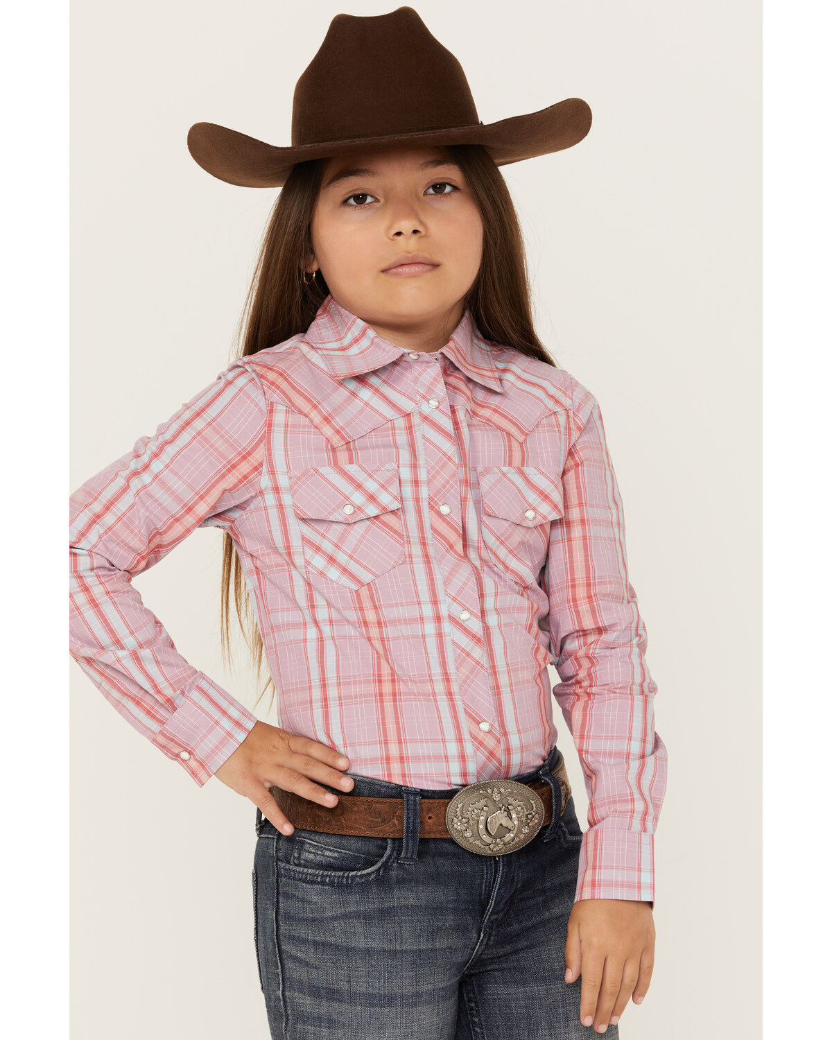 Shyanne Girls' Plaid Print Long Sleeve Snap Western Shirt