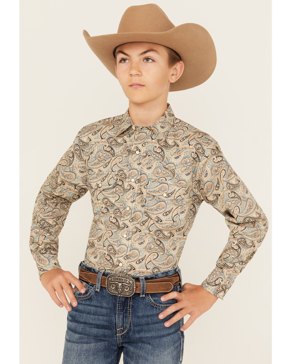 Cinch Boys' Paisley Print Long Sleeve Snap Western Shirt