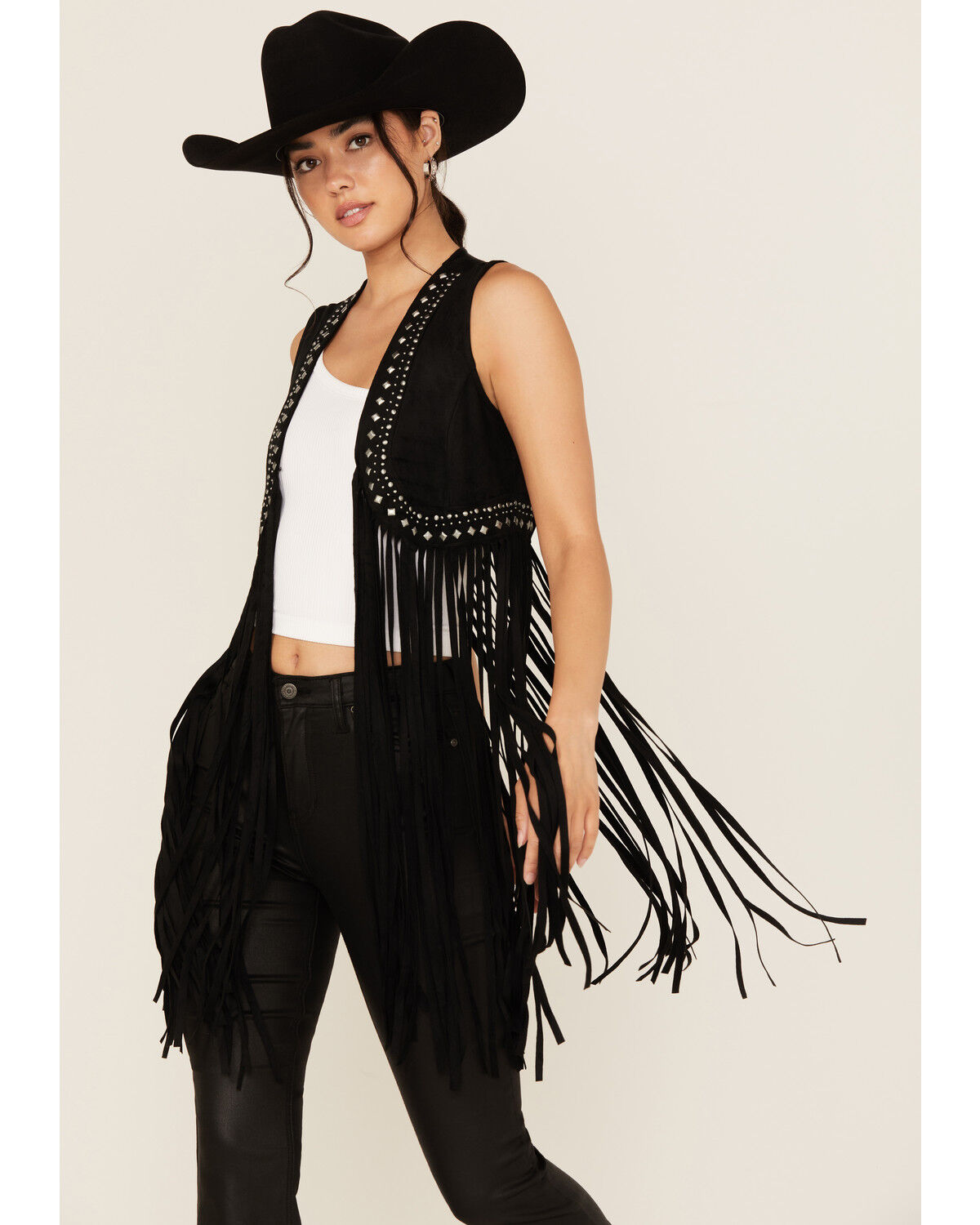 Idyllwind Women's Walnut Studded Fringe Faux Suede Vest