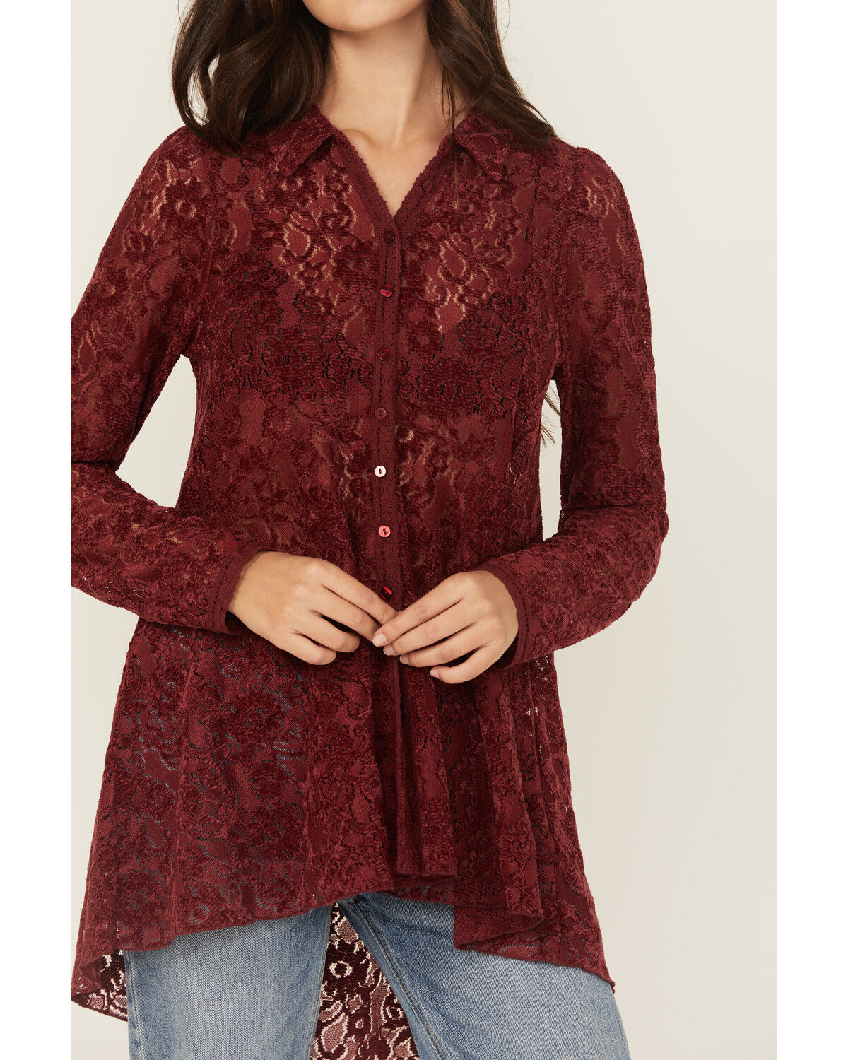 Beyond The Radar Women's Velvet Lace Long Sleeve Tunic