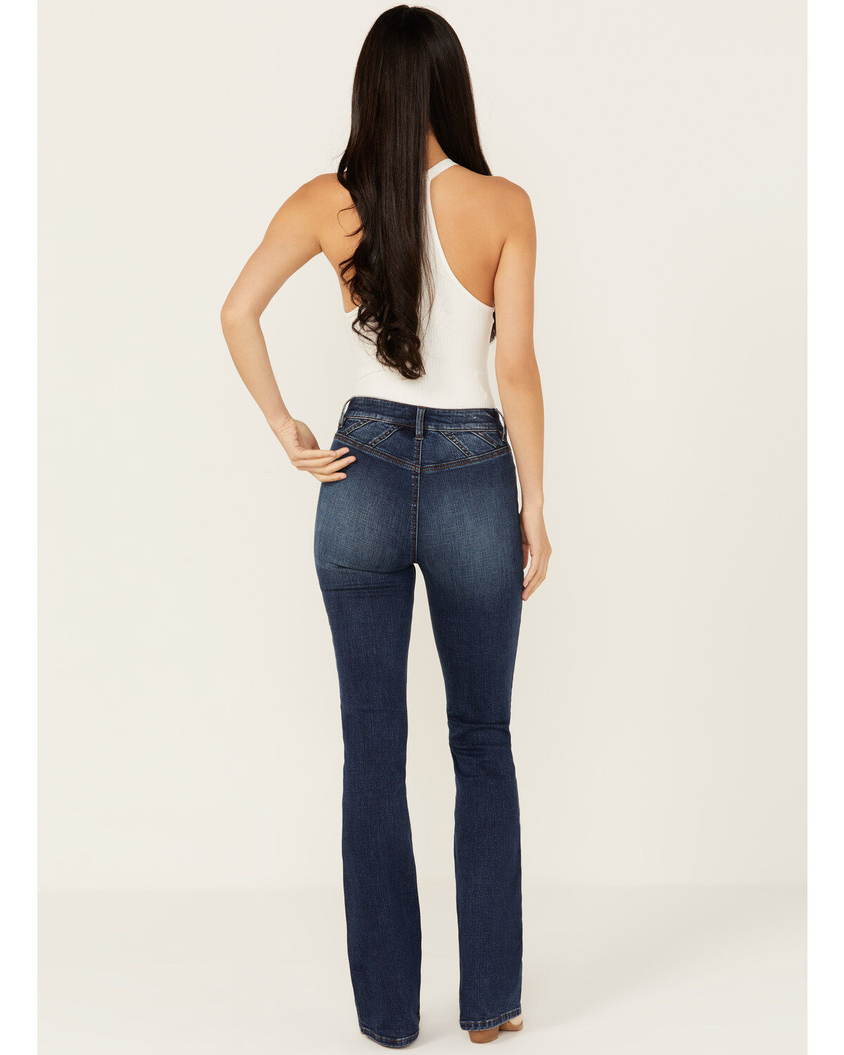Shyanne Women's Celeste Dark Wash High Rise Seamed Back Stretch Bootcut Jeans