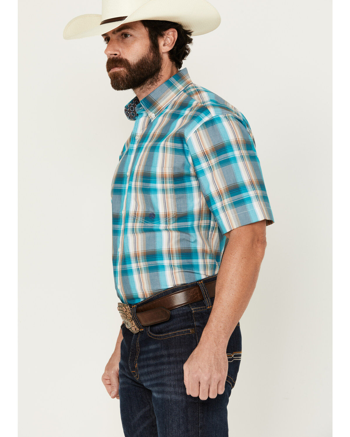 Roper Men's Amarillo Large Plaid Print Short Sleeve Button-Down Western Shirt