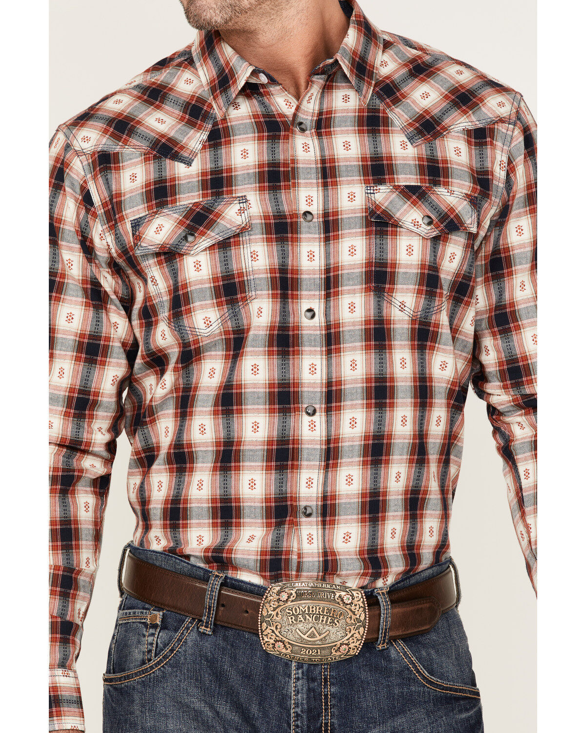 Moonshine Spirit Men's Apache Dobby Plaid Long Sleeve Snap Western Shirt