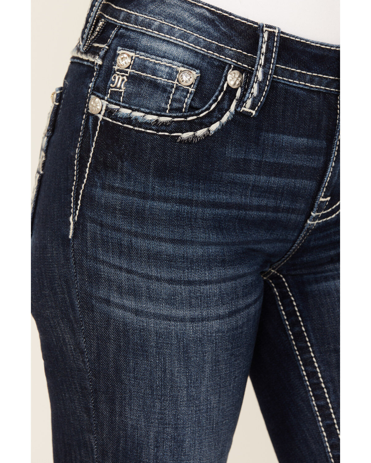 Miss Me Women's Dark Wash Mid Rise Bootcut Stretch Denim Jeans