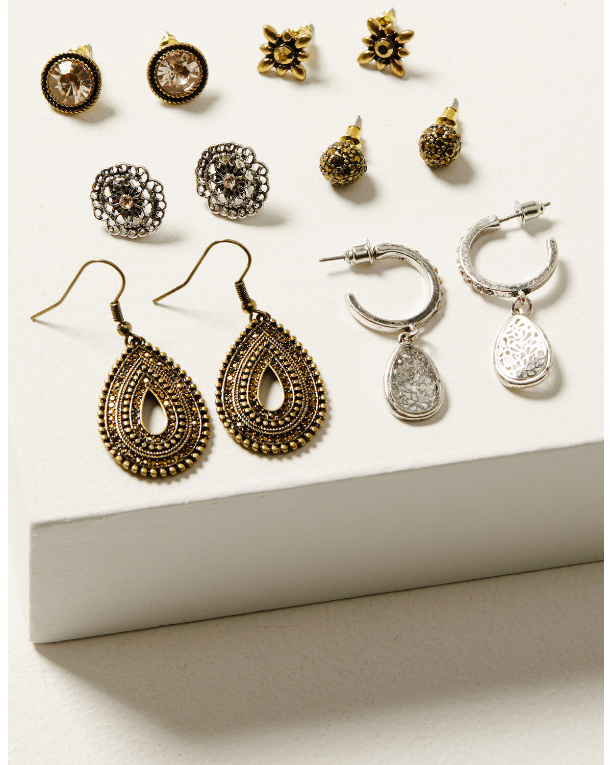 Shyanne Women's Champagne Chateau 6-Piece Teardrop & Stud Earrings Set