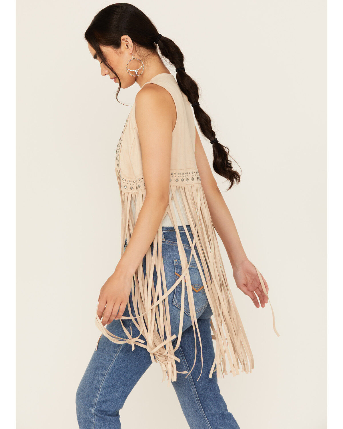 Idyllwind Women's Walnut Studded Fringe Faux Suede Vest