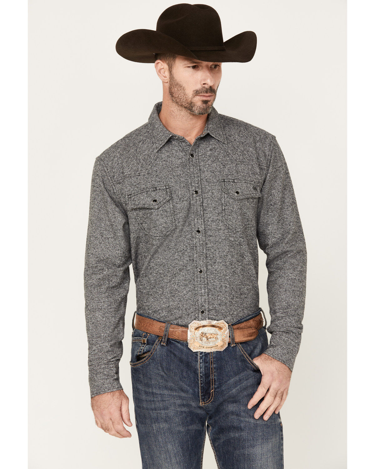Blue Ranchwear Men's Jasper Heather Long Sleeve Snap Flannel Shirt