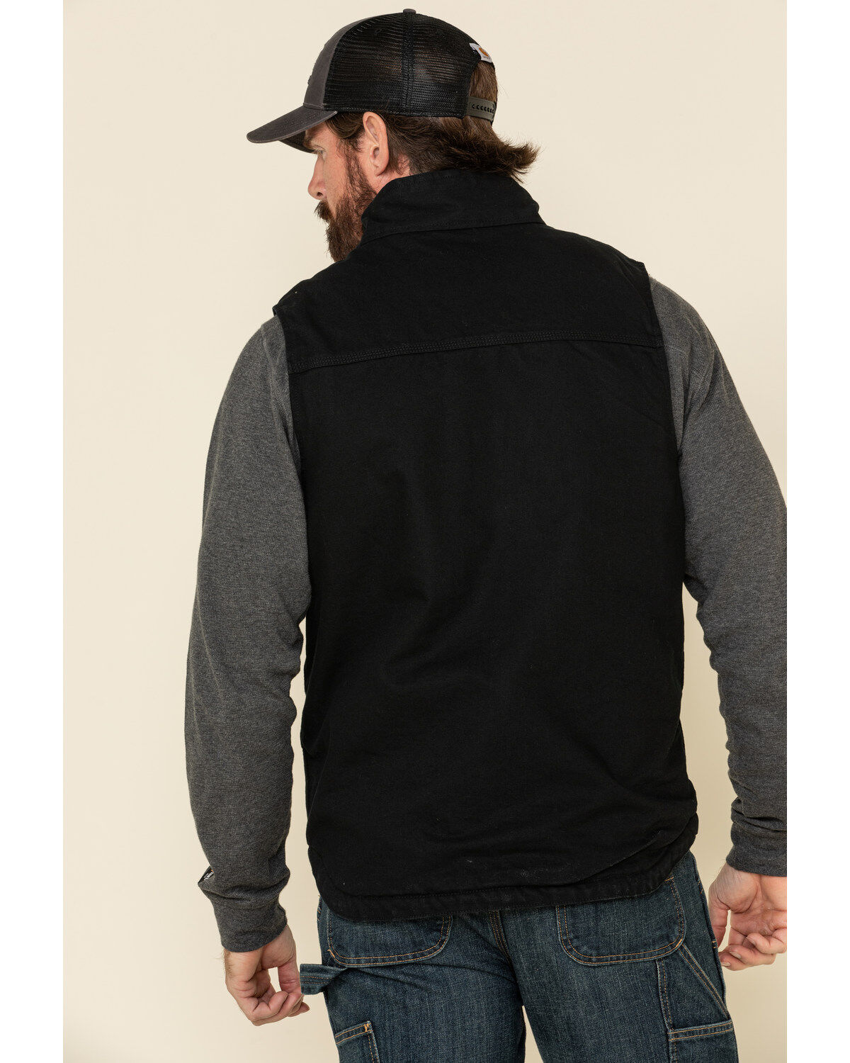 Carhartt Men's Black Washed Duck Sherpa Lined Mock Neck Work Vest - Big