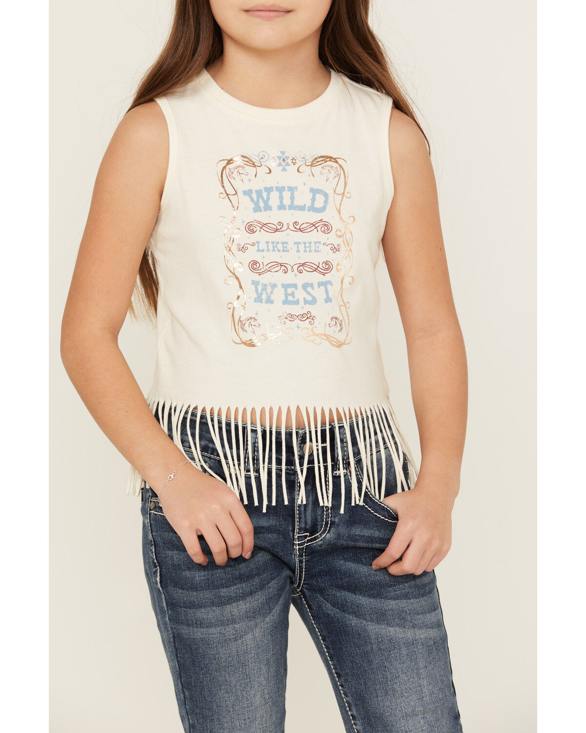 Shyanne Girls' Wild Like The West Fringe Graphic Tank Top