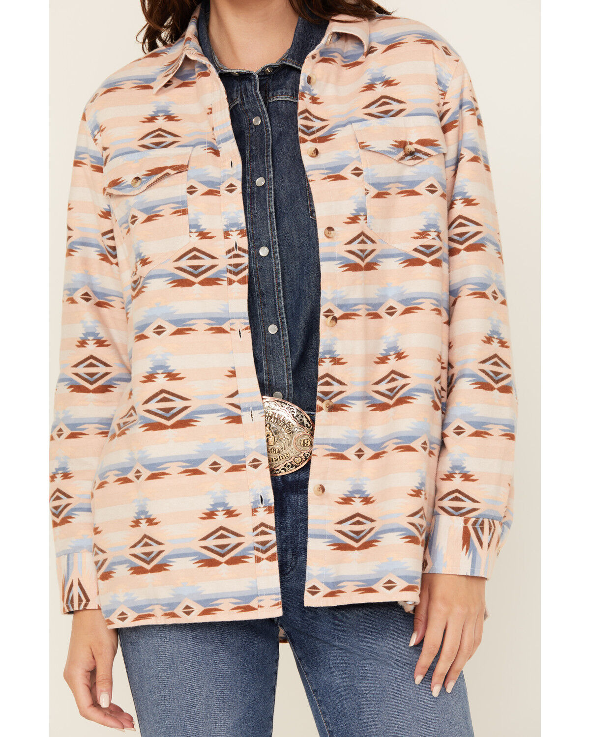 Ely Walker Women's Southwestern Print Sherpa Lined Shacket