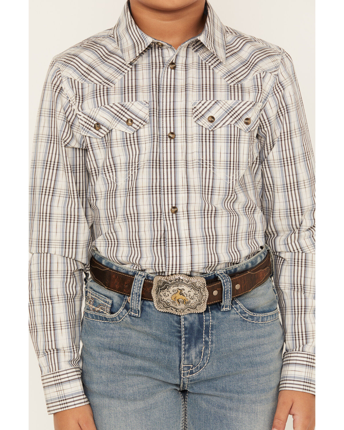Cody James Boys' Plaid Print Long Sleeve Snap Western Shirt
