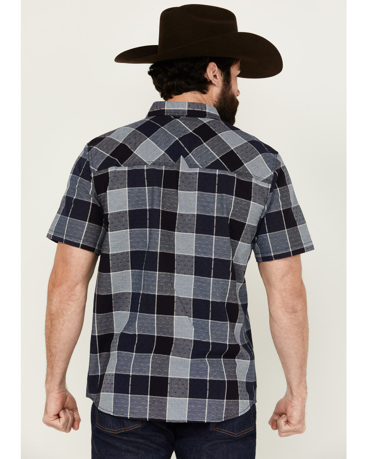 Moonshine Spirit Men's Collide Plaid Print Short Sleeve Snap Western Shirt