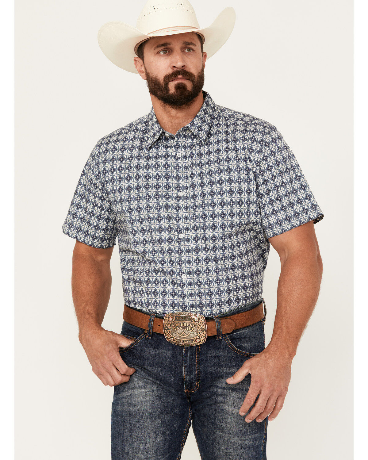 Gibson Trading Co Men's Medallion Print Short Sleeve Button-Down Western Shirt