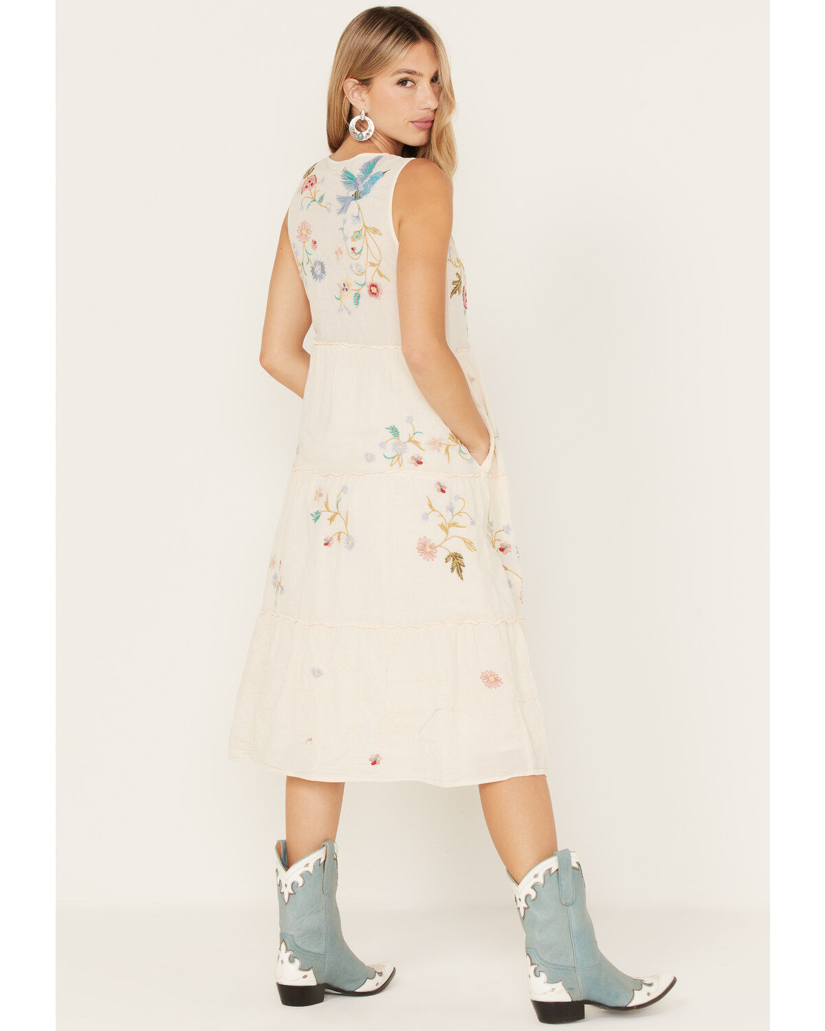 Johnny Was Women's Zanzibar Tiered Embroidered Midi Dress