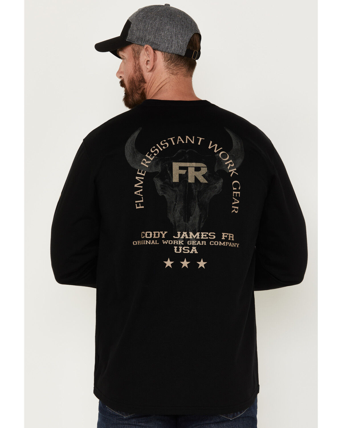 Cody James Men's Bull Skull Logo Graphic Long Sleeve Work T-Shirt