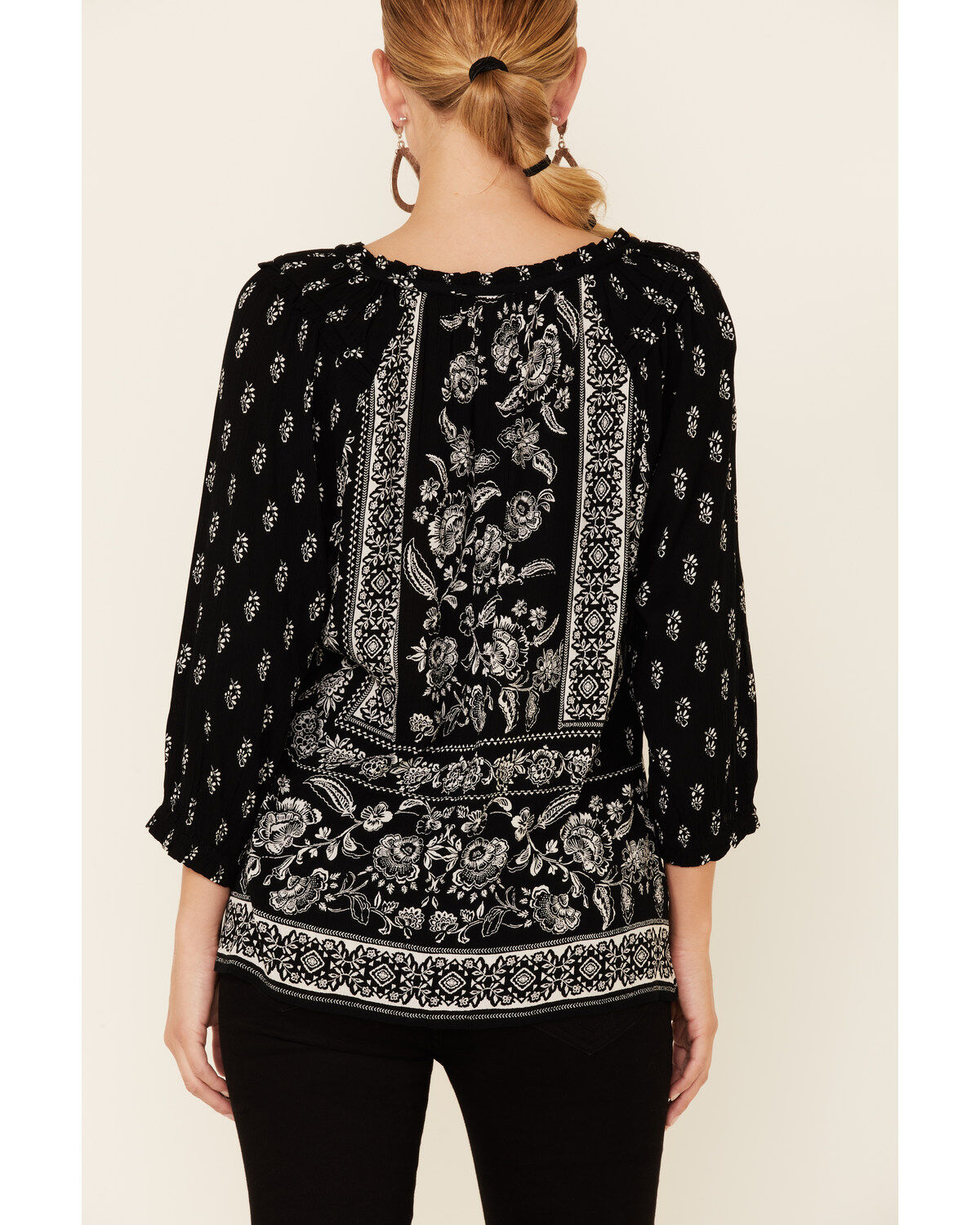 Bila Women's Delaney Two-Tone Print 3/4 Sleeve Peasant Top