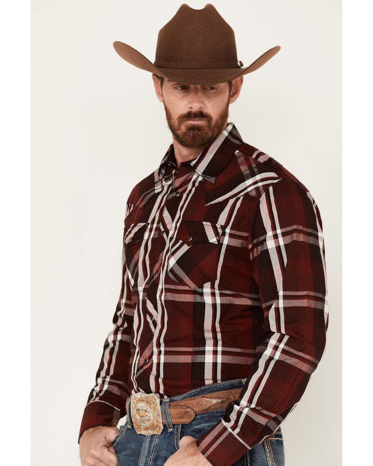 Wrangler Men's Plaid Print Long Sleeve Snap Western Shirt