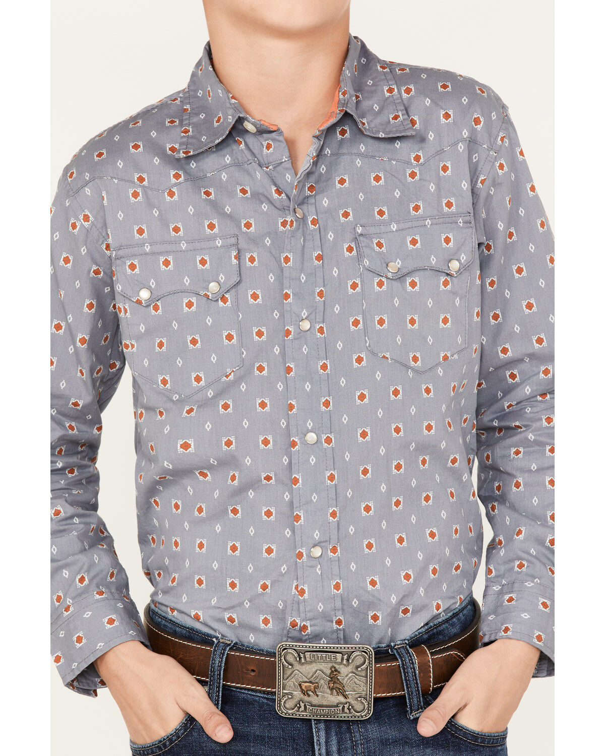 Roper Boys' West Made Geo Print Pearl Snap Western Shirt