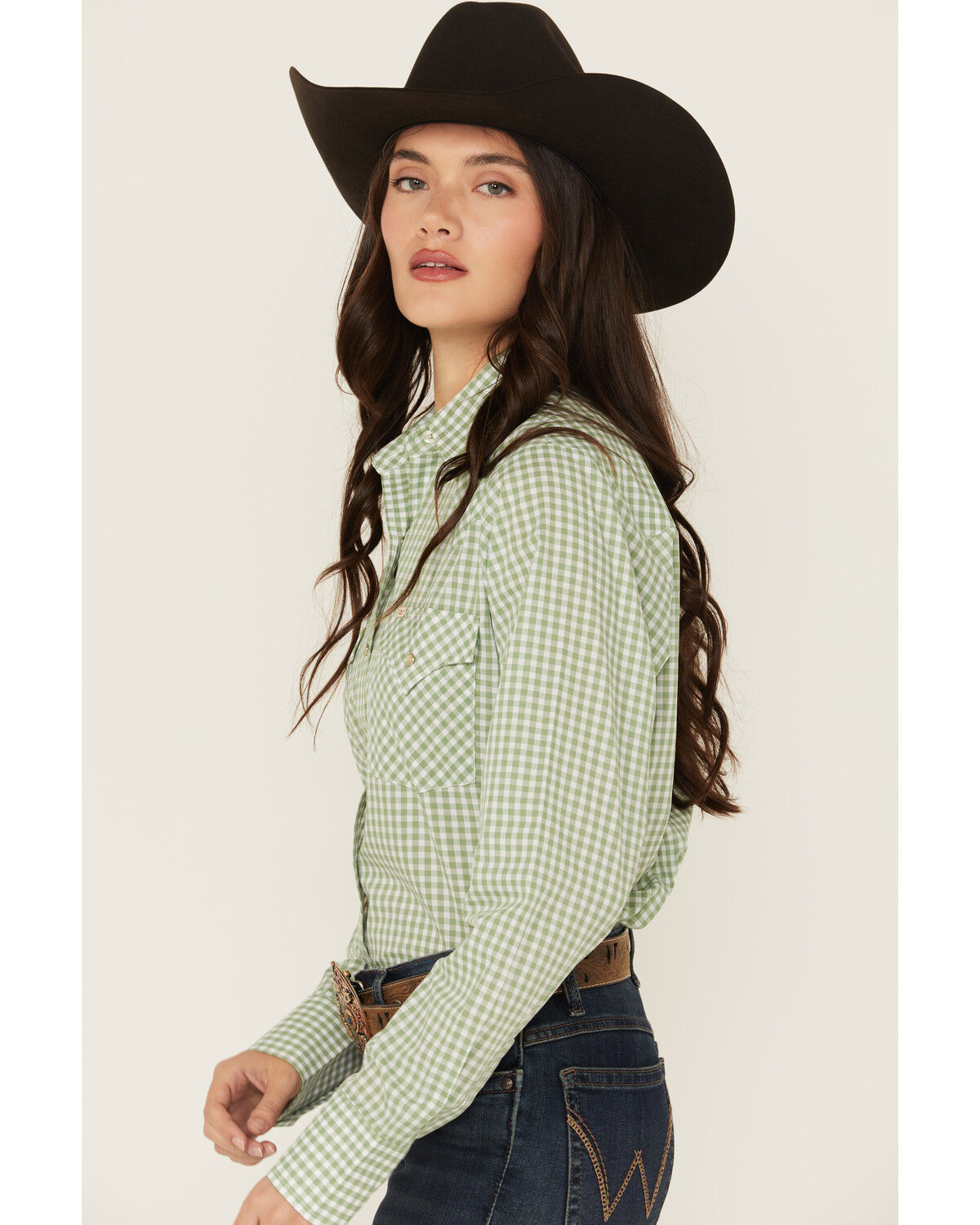 Cowboygirl by Jenna Paulette Women's Gingham Print Long Sleeve Pearl Snap Western Shirt