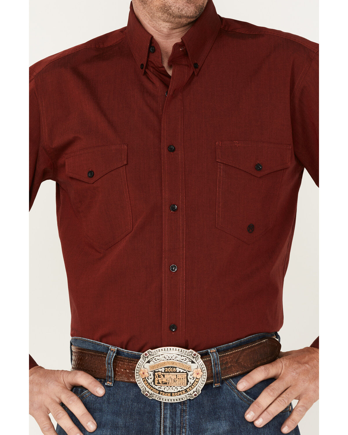 Roper Men's Pinewood Solid Long Sleeve Button Down Western Shirt