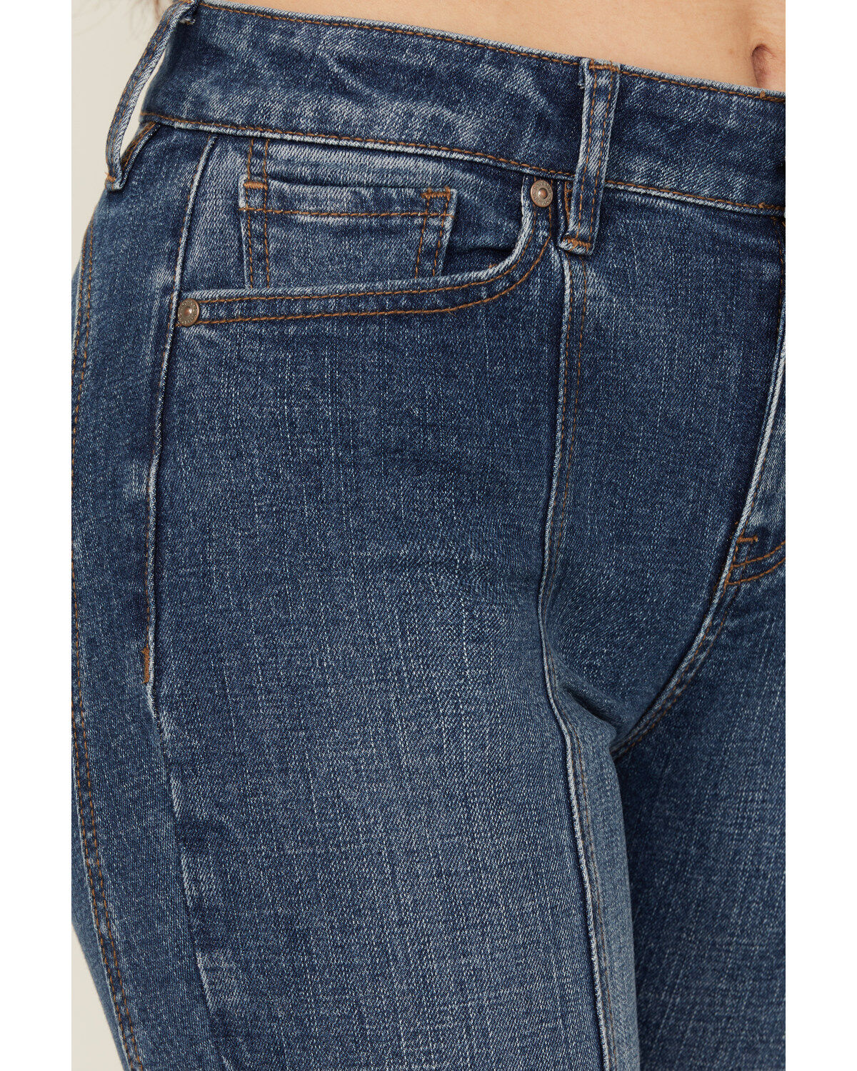 Shyanne Women's Celeste Medium Wash High Rise Seam Bootcut Stretch Denim Jeans